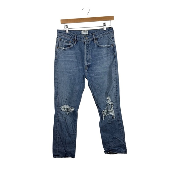 Agolde Denim Women’s Riley High Rise Distressed Straight Crop Jeans Whiplash 30 - Picture 7 of 14